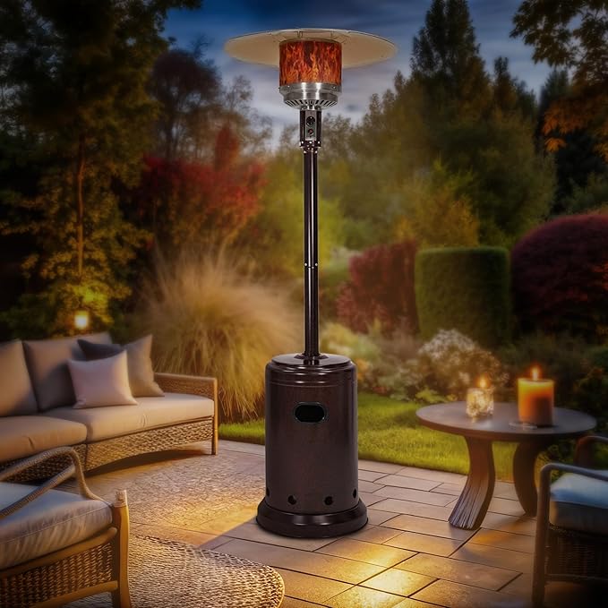 Amazon Basics 46,000 BTU Outdoor Propane Patio Heater with Wheels, Commercial & Residential, Havana Bronze, with Water Tank, 32.1 x 32.1 x 91.3 inches (LxWxH)