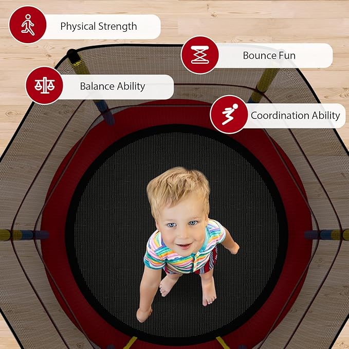 Goplus 55¡± Trampoline for Kids, ASTM Approved Toddler Trampoline w/Enclosure Safety Net, Bouncy Jumping Mat, Seamless Design, Indoor Outdoor Mini Recreational Rebounder for Boys Girls