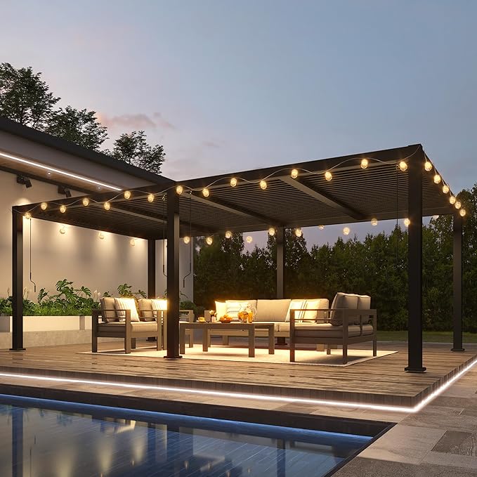 RoyalCraft 12' x 20' Louvered Pergola, Heavy-Duty Aluminum Outdoor Pergola, Metal Hardtop Gazebo with Adjustable Roof for Patio, Deck, Garden, Yard