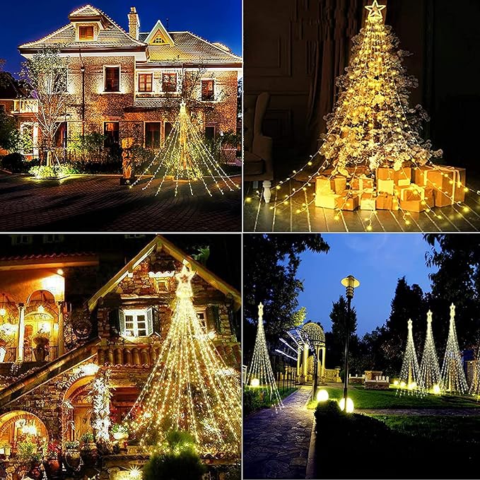 Decute Christmas Decorations Outdoor String Lights 8 Modes and Timer with Remote, Waterproof 320 LED Christmas Tree Lights Star Lights for Yard Garden Backyard Wedding Holiday Decor Warm White