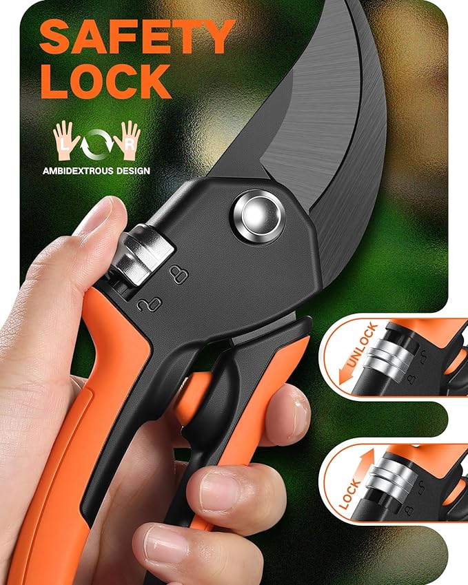 8.5 Pruning Shears for Gardening, ¡¼Unique Stepless Handle Opening¡½Professional Bypass Garden Clipper, Heavy Duty Plant Pruners for Branch ¡¼SK5 Steel Blades¡½¡¼Built-in Spring¡½¡¼All Hand Sizes¡½