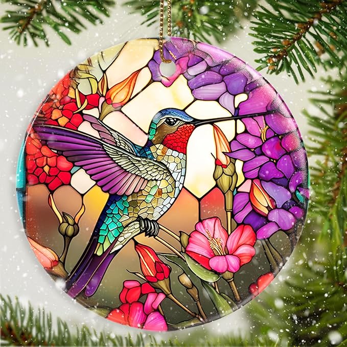 Hummingbird Christmas Ornament - Ceramic Keepsake Gift for Christmas Tree - Ornaments for Hummingbird Lovers