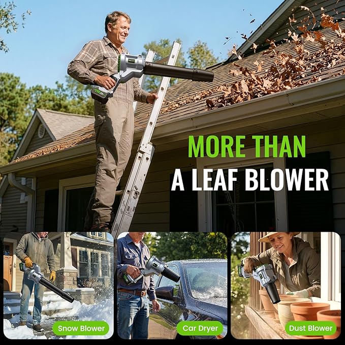 Leaf Blower Cordless, 680CFM Leaf Blowers with 2 x 4.0Ah Batteries & Charger, 5-Speed Brushless Motor, Lightweight Snow Blower Grass Blowers for Lawn Care, Patio, Yard, Blows Leaves, Snow