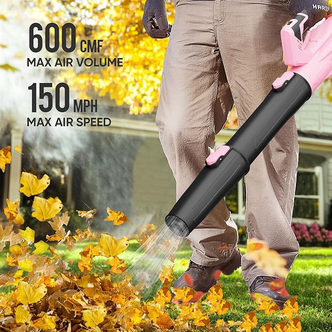 Steelite Leaf Blower Cordless with 2 Battery and Charger, 20V Electric Leaf Blowers, Lightweight Handheld Snow Blower for Lawn Care, Patio, Garden, Pink