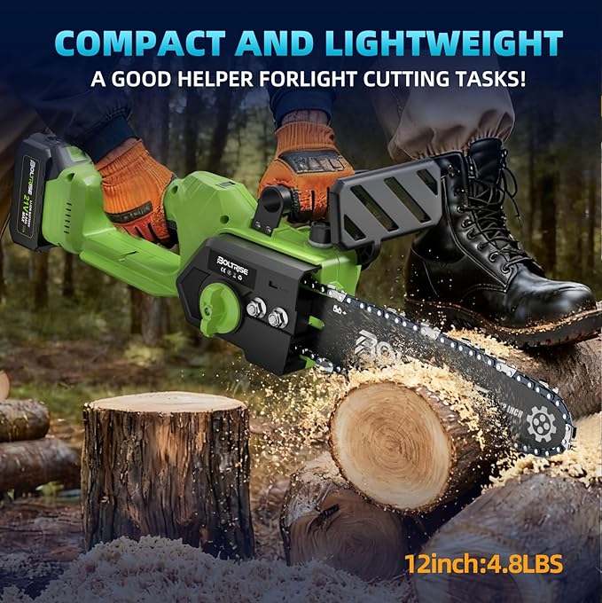 12 Inch Cordless Brushless Electric Chainsaw, 2 × 4.0Ah Batteries & Auto Oiler Security Lock, 42 FT/S Powered Compact HandHeld Chain Saw, for Tree Trimming, Wood Cutting Garden, Pruning