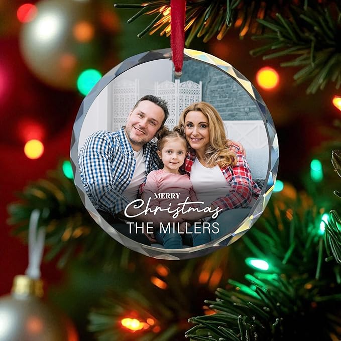 Personalized Photo Christmas Ornament | Custom Name Acrylic Glass Ornament 2025 Holiday Keepsake Decoration