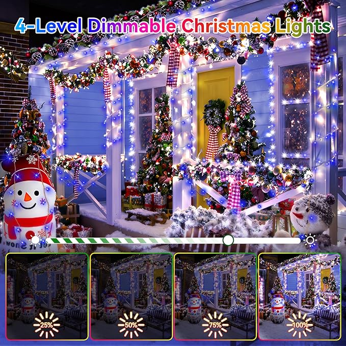 Heceltt Christmas Lights Outdoor, 125FT 350 LED String Lights 8 Modes and Timer Memory Function Twinkle Fairy Lights Waterproof Plug in for Xmas Tree Wedding Party Holiday Decor(Blue and White)