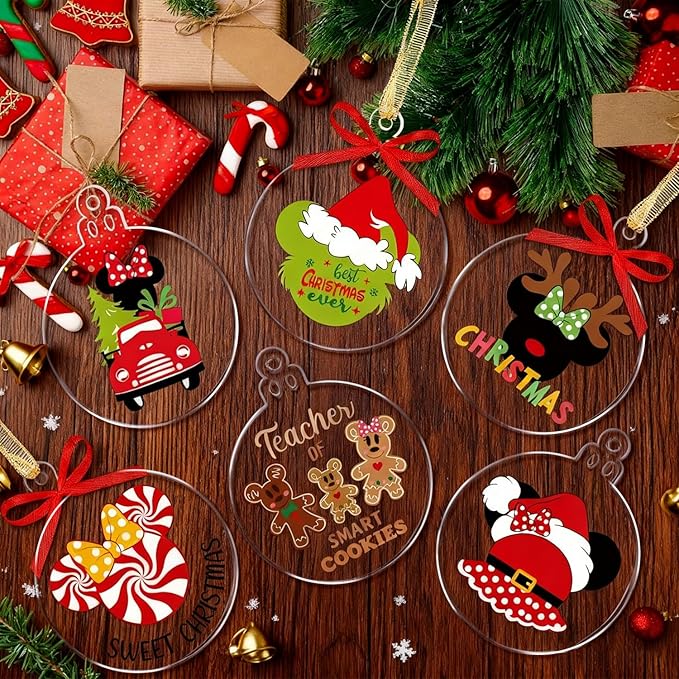 12 Transparent Round Acrylic Christmas Tree Decoration Sets for Holiday Party Decoration (12, Circle)