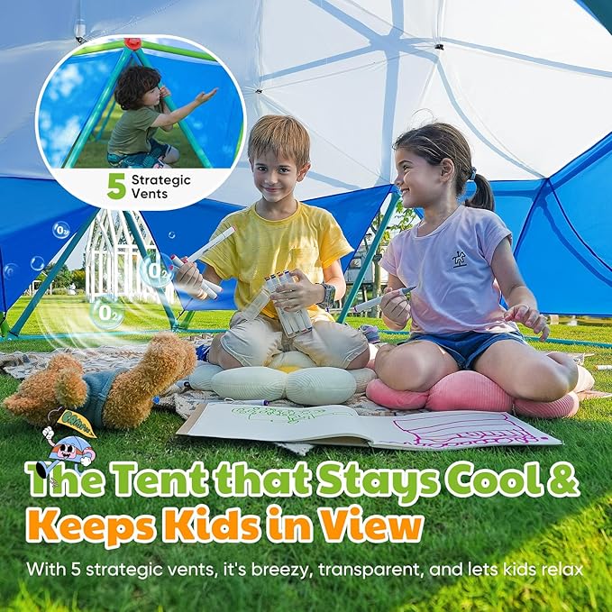 Zupapa New Upgraded Outdoor Geometric Dome Climber with Tent, 1000LBS Weight Capability, 3D Assembly Video, Suitable for 1-6 Kids Climbing Frame (Cayn+Green, 10FT)