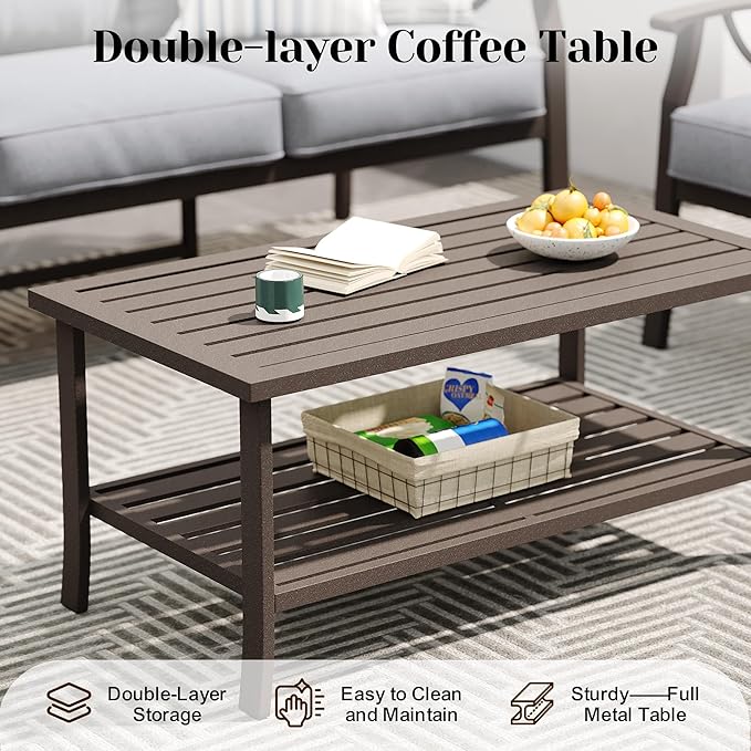 Outdoor Patio Furniture Set, 3 Pieces Metal Patio Conversation Set with Side Table for Porch Backyard Garden, Grey