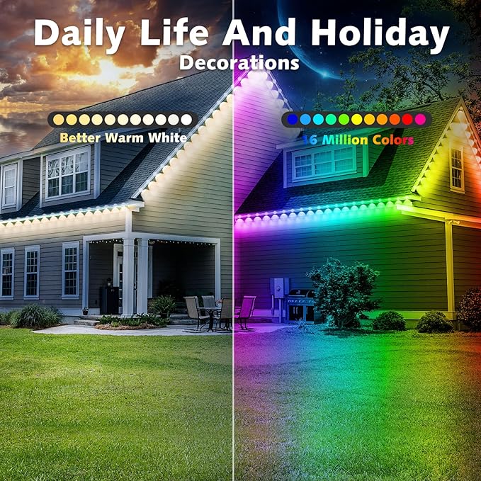 SINLEY Permanent Outdoor RGB Lights,Waterproof Smart LED Eaves Lights with App/Remote Control,for Christmas and All Holiday Decor,Daily and Accent Lighting,House Roof and Garden Lighting (100F)