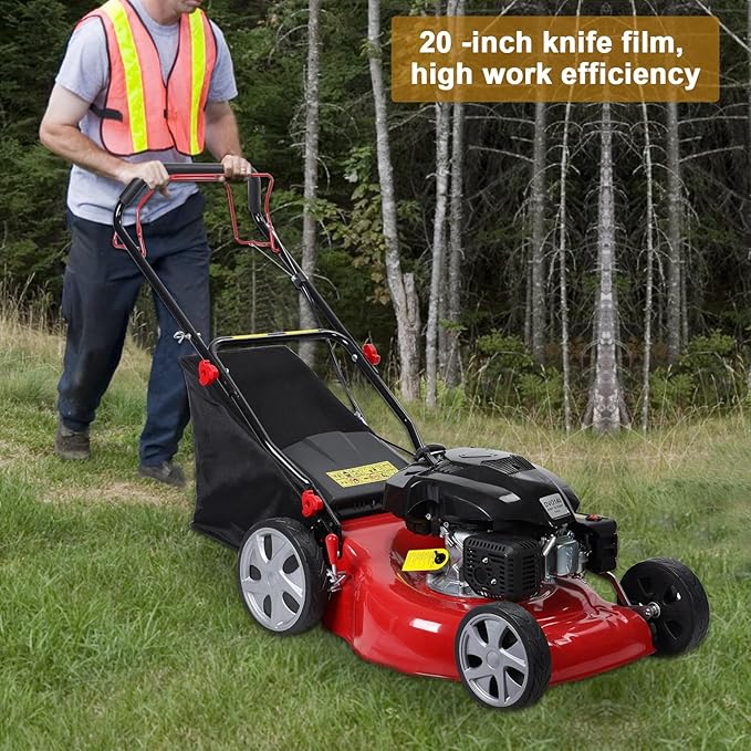 Lefitap Self Propelled Gas Lawn Mower, 141cc 4-Stroke Gas Engine Weed Eater with 20" Blade, Walk-Behind Cordless Push Lawn Mowers Tractors with 50L Grass Tank, 2850RPM Red