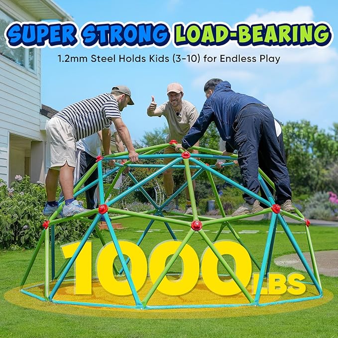 Zupapa 10FT Climbing Dome with Hammock, Outdoor Jungle Gym for Kids, Geometric Dome Climber Supporting 1000LBS Outdoor Play Equipment, Cyan&Green