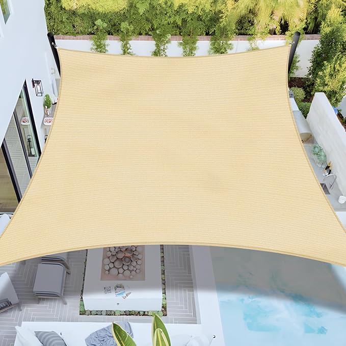 Sun Shade Sail 11'x19' Rectangle Shade Cloth for Garden, Permeable Shade Canopy Outdoor Patio Covers for Pergola Backyard Deck Outside Activity, Beige