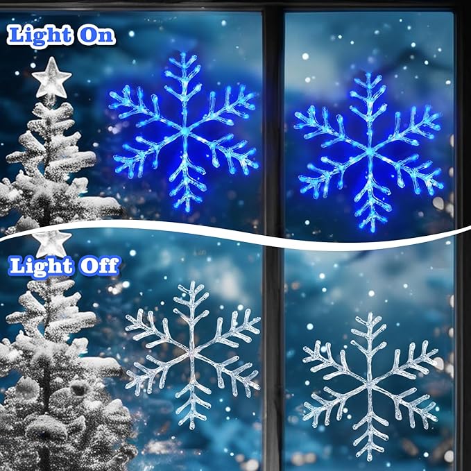 Christmas Decorations, 2 Pack Christmas Window Lights Snowflake Decorations, Snowflake Lights with 8 Lighting Modes for Holiday Indoor and Outdoor Wall Door Glass Decoration(Blue)