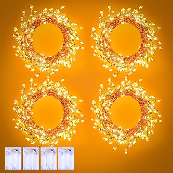 4 Pack 120 LED Fairy Lights Battery Operated, 10Ft Twinkle Lights with Timer, Waterproof Silver Wire Starry Firefly Light for DIY Wreath Weeding Indoor Outdoor Christmas Decorations