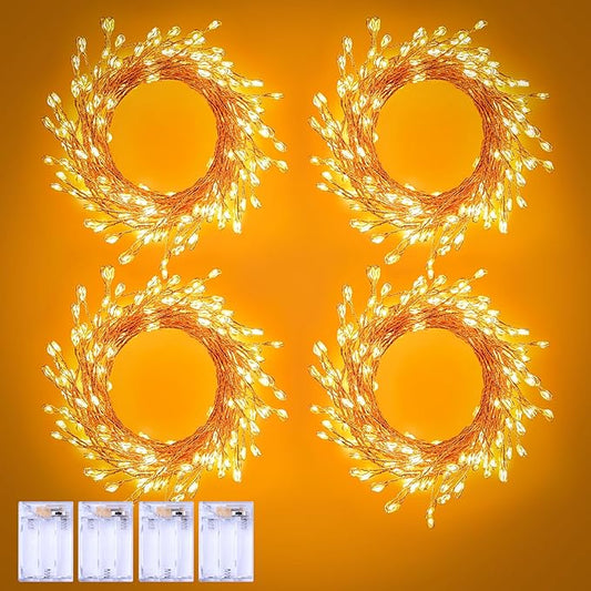 4 Pack 120 LED Fairy Lights Battery Operated, 10Ft Twinkle Lights with Timer, Waterproof Silver Wire Starry Firefly Light for DIY Wreath Weeding Indoor Outdoor Christmas Decorations