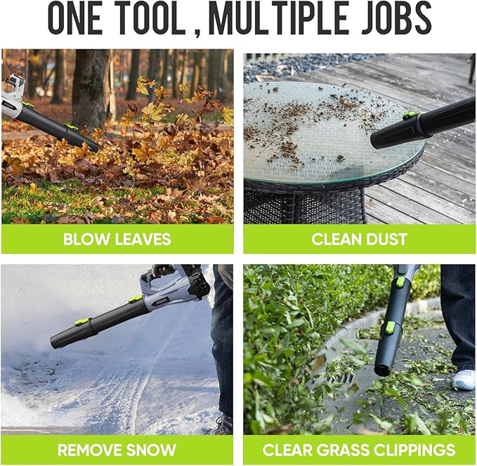 Steelite Leaf Blower Cordless with 2 Battery and Charger, 20V Electric Leaf Blowers, Lightweight Handheld Snow Blower for Lawn Care, Patio, Garden, Grey and Green