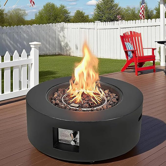ECOTOUGE 50,000 BTU Outdoor Propane Gas Fire Pit Table, 30 Inch Auto-Ignition Round Gas Fire Pit,Steel Fire Table w/Weather-Resistant Pit Cover, Lava Rocks (Black, no Tank Holder)