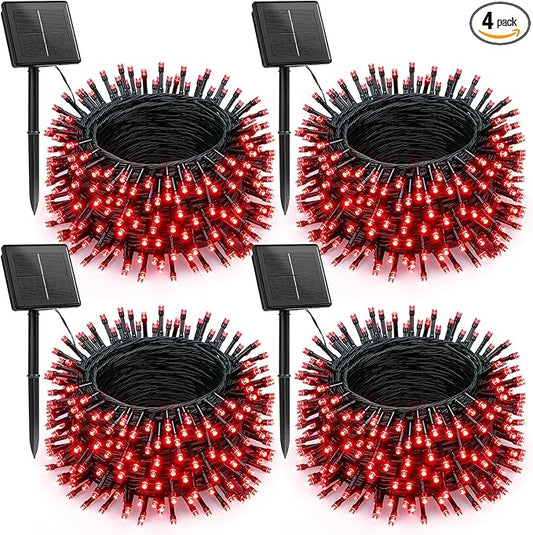 Brightown 4 Pack Solar Christmas Lights Outdoor, Total 184FT 480 LED Solar String Lights Outdoor Waterproof Green Wire with 8 Modes, Solar Fairy Light for Garden Yard Patio Party Decors, Red