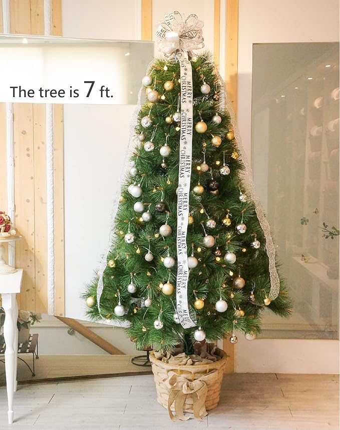 CT CRAFT LLC Silver with Black Christmas Christmas Tree Topper Bow 11" with 4 Ribbon Streamers x 3 Yards Long Each for Holidy Elegant Fancy Home Décor Indoor