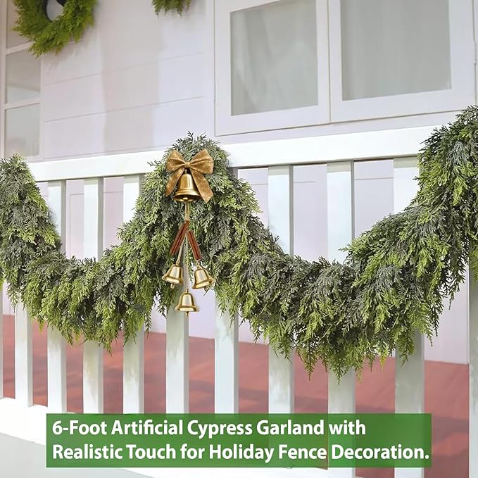 AONEGOLD 1Pcs 6FT Christmas Garland, Artificial Norfolk Pine Garland with Hanger for Door Frame, Fireplace Mantel Home Decor, Realistic Green Cedar Pine Needle Holiday Decor for Christmas Party