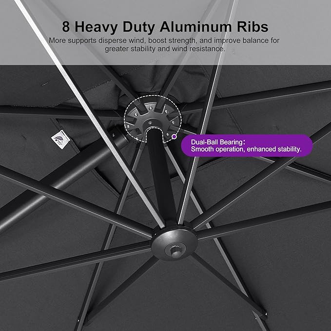 PURPLE LEAF 9' X 11.5' Rectangle Patio Umbrella Outdoor Large Aluminum Cantilever Umbrella with 3-Year Fade Resistance Recycled Fabric and 360-degree Rotation for Deck Pool Garden, Graphite Grey