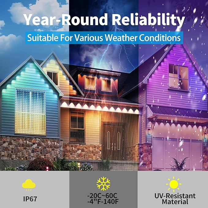 Vanesa 200ft Permanent Outdoor Lights, IP67 Waterproof with App & Remote Control, Outdoor Permanent Lights for House Fit for Christmas/Halloween/Party/Daily Decoration, House Roof