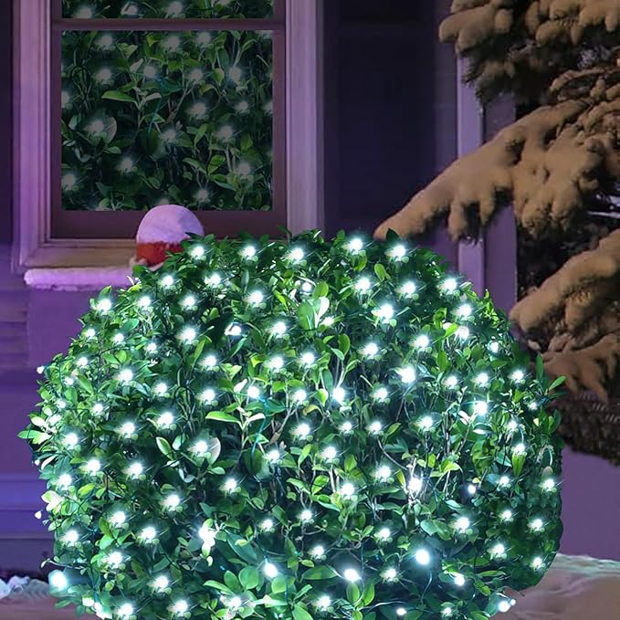 HISHINY LED Christmas Net Lights Outdoor,6ftx6ft 144LED Green Wire, Connectable Indoor Outdoor Bush Mesh Net Lights String for Halloween Christmas Party,Shrub,Yard,Tree（Cool White）