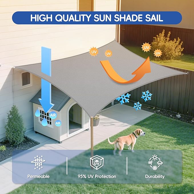 Sun Shade Sail 18'x23' Rectangle Shade Cloth for Garden, Permeable Shade Canopy Outdoor Patio Covers for Pergola Backyard Deck Outside Activity, Light Gray