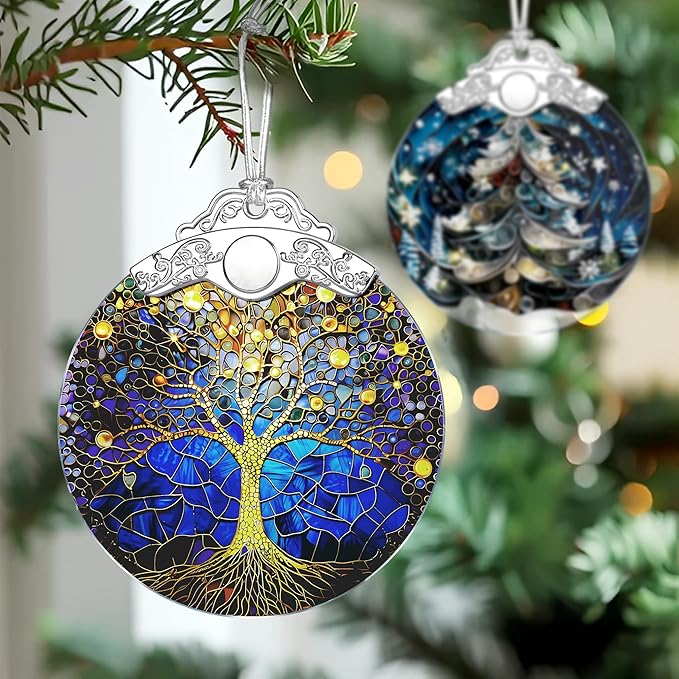 Tree of Life Stained Glass Ornament, Christmas Ornaments – Christmas Tree Decor, Holiday Decor, Xmas Stocking Stuffers, Gift Idea, Gifts for Coworker, Friend, and Family