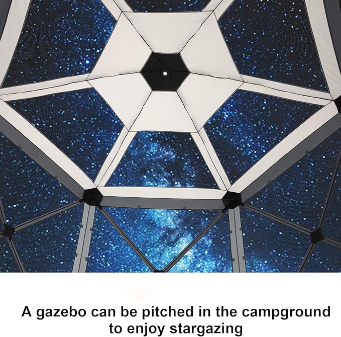 COBlZl Pop Up Gazebo 12x12 Screen House Tent for Camping, Outdoor Instant Stargazing Gazebo Canopy with Awning 2.0, Portable Hub Tent with Removable Sidewalls,Pavilion for Backyard,Gray