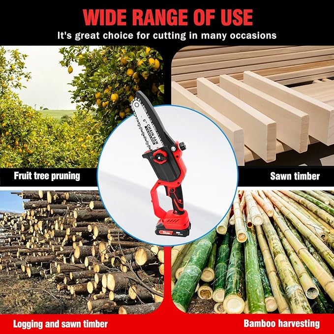 ALSO GO Mini Chainsaw Cordless, 8 inch & 6 inch Electric Chain Saw with 2x2.0Ah Batteries, Handheld Chain Saw Battery Powered, for Trees Trimming Wood Cutting, Gardening Gifts for Men Dad Husband