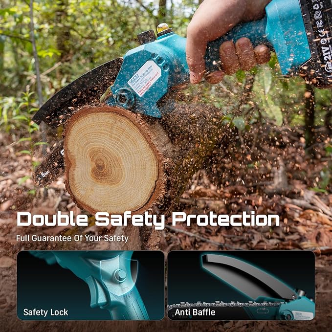 SEESII Mini Chainsaw 8 inch,Cordless Chainsaw w/ 2pcs 2000mAh Batteries,Oiler System & Replacement Chain,Handheld Chain Saw w/Safety Lock,Battery Powered Chain saw for Wood Tree Cutting,M8 Plus