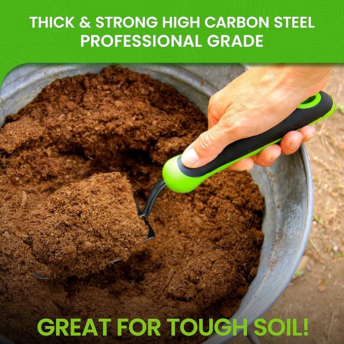 Garden Guru Garden Tool Set 3pc Hand Trowel Transplanter Cultivator ? Heavy Duty Rust Resistant Carbon Steel - Ergonomic Comfort Grip Handle ? Perfect Gardening Tool Kit Gifts for Women & Men