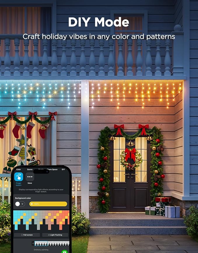 Govee Icicle Lights, Smart RGBIC Christmas Lights for Outside, 66ft with 800 LEDs Icicle Light for Outdoor, IP67 Waterproof, Music Sync, Voice Control, 78+ Scene Modes for Christmas Decor