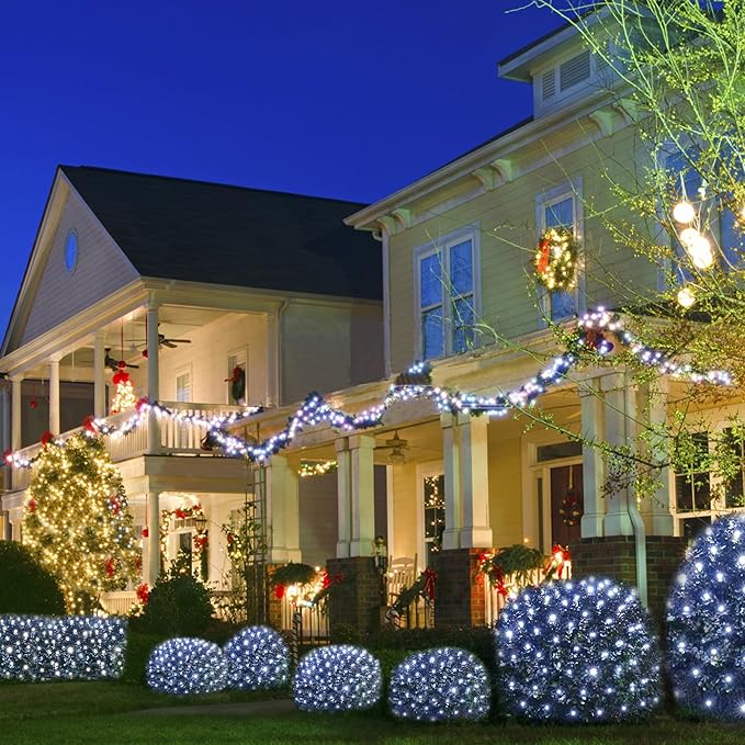 WBao Solar Christmas Lights Outdoor 360LED 11.5ft x 6.9ft Christmas Bushes Lights with Remote, 8 Lighting Modes, Timer, Waterproof for Lawn, Bushes, Trees Outdoor Xmas Decorations, Cool White