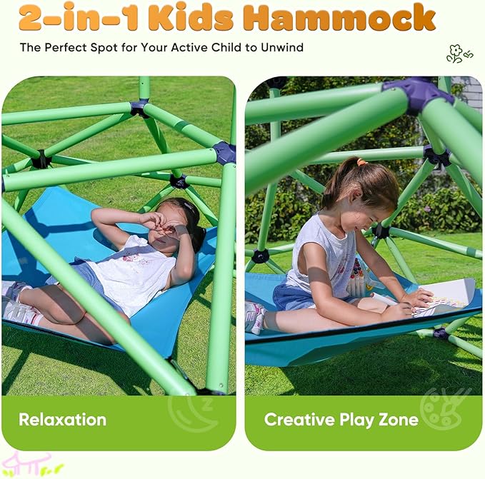 Zupapa Monkey Bars Climbing Dome with Hammock - Sturdy & Portable Jungle Gym with Hammock for Kids, Backyard Playset for Toddlers, Active Outdoor Fun for Kids, Lightweight & Easy Assembly