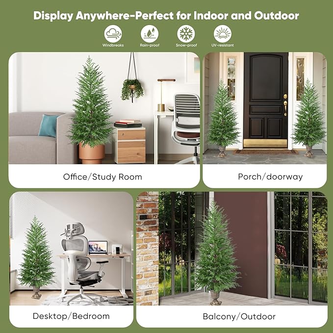 5FT Artificial Potted Norfolk Christmas Tree, 2-Packs Norfolk Pine Tree,Faux Christmas Tree Fake Potted Plants for Indoor Outdoor Home Front Porch Christmas Decor