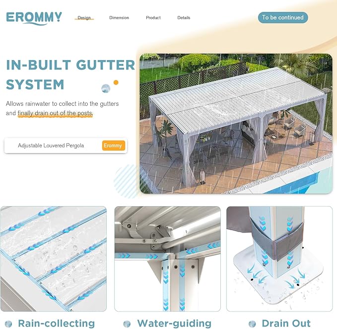 EROMMY Louvered Pergola 12' x 24' Outdoor Hard Top Pergola with Aluminum Frame and Adjustable Metal Rainproof Roof for Garden & Patio, Curtains and Netting Included, White