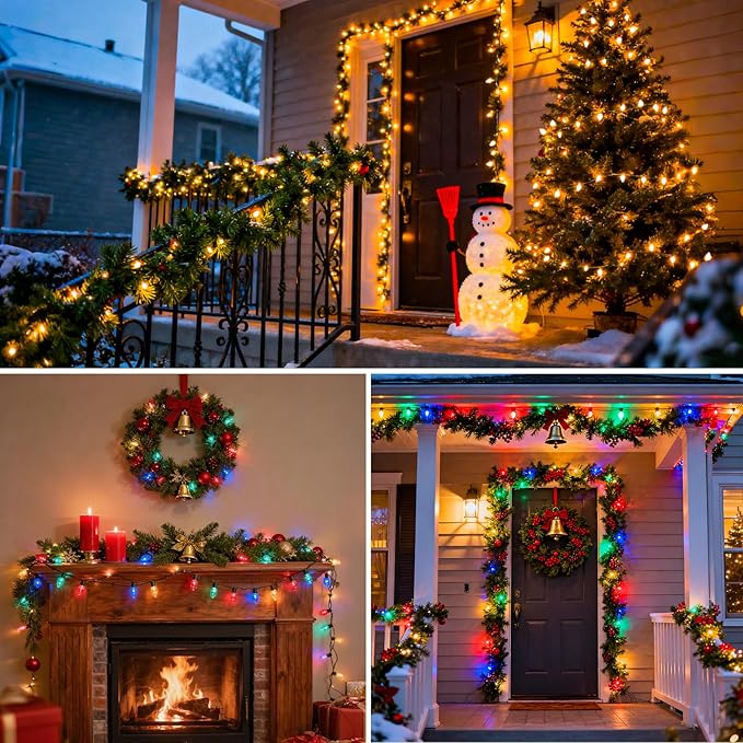 kolpop C9 LED Christmas Lights Outdoor, 84FT String Lights with Remote Control & Timer, 8 Modes Waterproof Large Bulb Strawberry String Lights for Tree House Roof Party Decor (Warm & Multicolor)