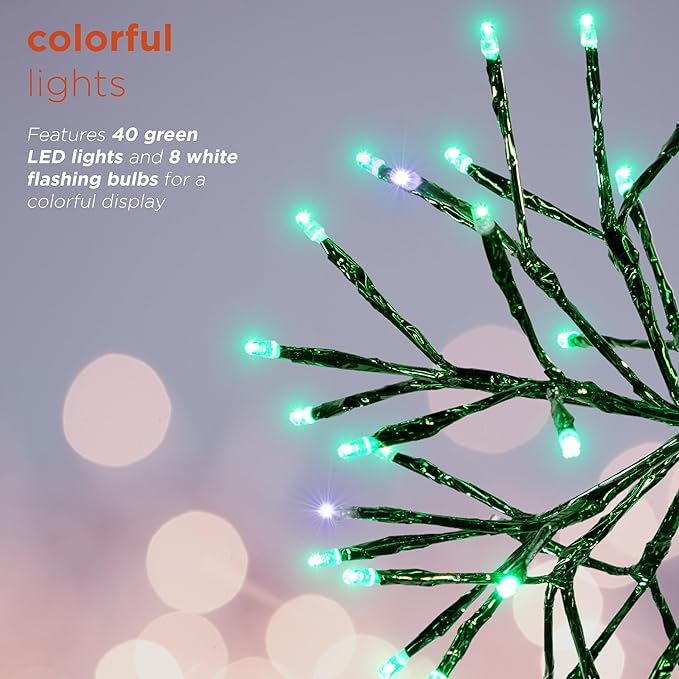 Alpine Corporation 10"H Indoor Christmas Twig 3D Hanging Snowflake Ornament with LED Lights, Green , Christmas Decoration