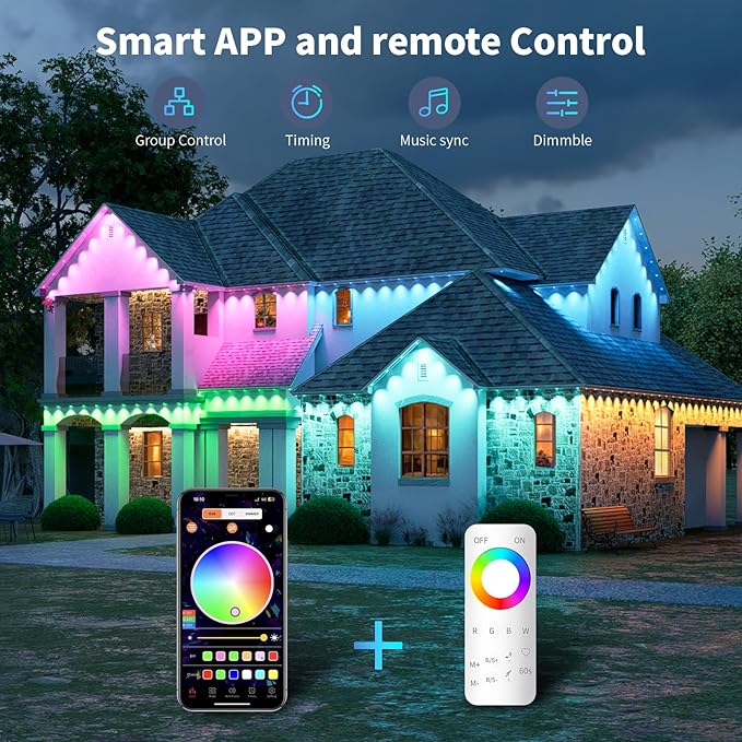 Permanent Outdoor Lights RGB 100FT/50LEDs Decor IP68 Waterproof Music Sync Eaves Lights with Remote&APP Control Suitable for Holiday Decoration Christmas Garden Party Decor Deck