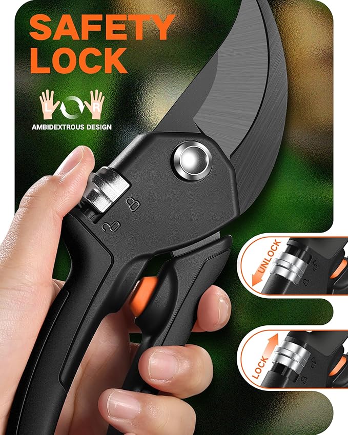 8.5 Pruning Shears for Gardening, ¡¼Unique Stepless Handle Opening¡½Professional Bypass Garden Clipper for All Hands, SK5 Steel Blades, Heavy Duty Ergonomic Plant Pruners for Branch