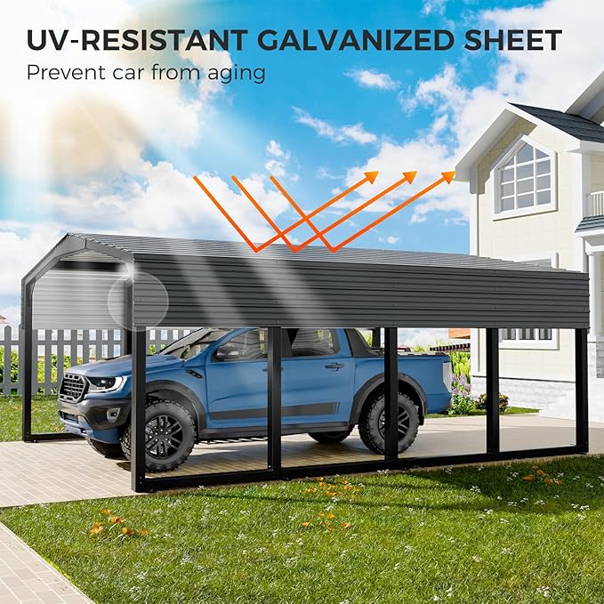 12×20 FT Heavy Duty Carport, Metal Carports with Galvanized Steel Frame and Leak-Proof Roof All Metal Carport Garage, Strong Snow Bearing Car Shelter for Cars,Trucks, Boats, Tractors