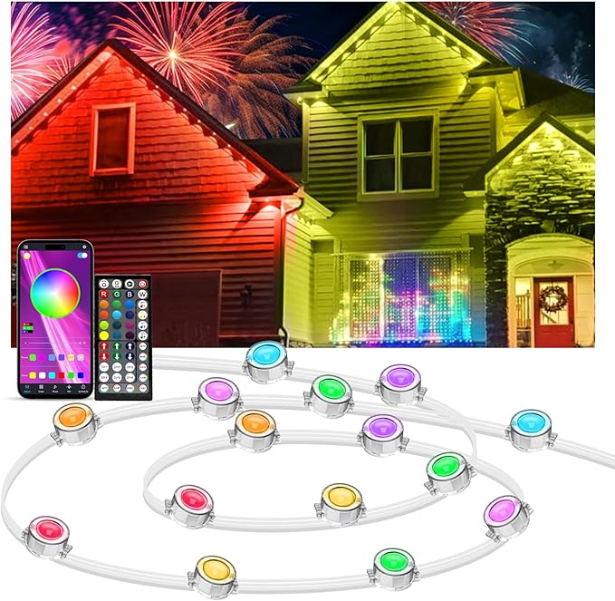 IVRICH Permanent Outdoor Lights, 300FT Smart RGB Eave Light with DIY Scene Modes, APP/Remote Control, IP67 Waterproof, Music Synchronization, Timer Function, for Christmas, Party, Holiday Decor