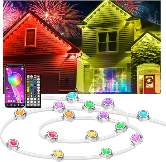 IVRICH Permanent Outdoor Lights, 300FT Smart RGB Eave Light with DIY Scene Modes, APP/Remote Control, IP67 Waterproof, Music Synchronization, Timer Function, for Christmas, Party, Holiday Decor
