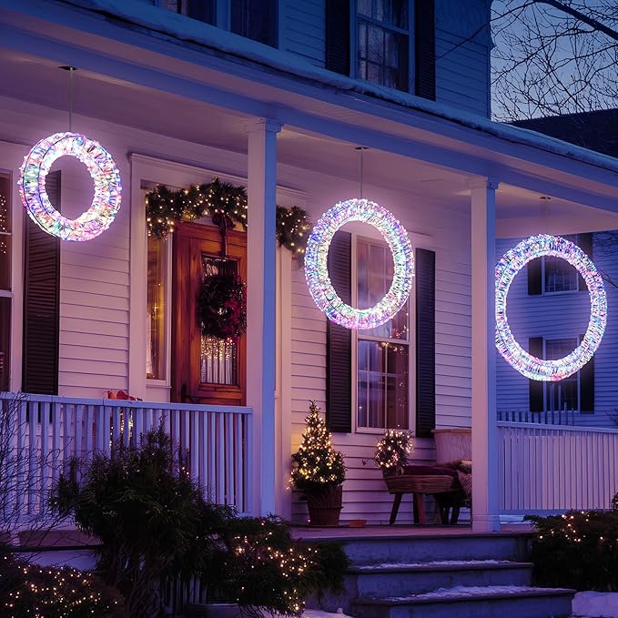 Yescom 3pcs Pre Lit 1700 LED Lighted Christmas Wreath Decoration 110V with Hooks No Drilling for Indoor Outdoor Event Festive Door Wall Decor Holiday Ornament, 2025 Xmas