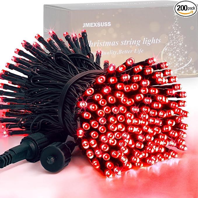 JMEXSUSS 200 LED Christmas Lights Indoor Outdoor, 66ft Connectable LED Red Christmas Lights Plug in, 8 Modes Red String Light for Tree Indoor Bedroom Garden Yard Porch House Xmas Decorations