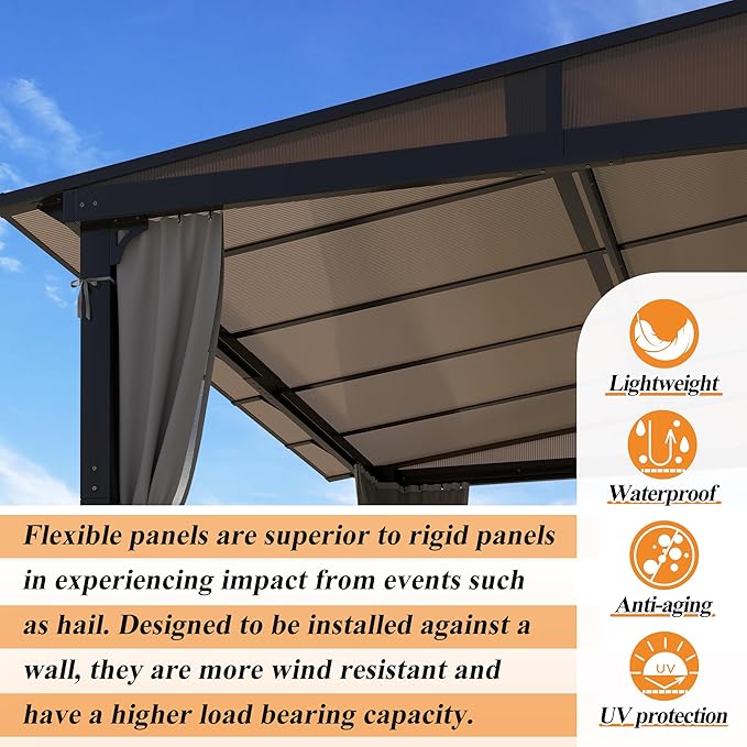 GARTOO 10’ x 10’ Gazebo for Patio - Aluminum Lean to Gazebos Pergola with Sloping Roof, Outdoor Wall-Mounted Canopy Awnings to House for Patio, Garden, Lawn, Backyard Deck
